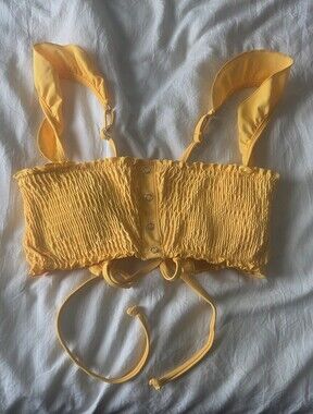 California Waves Yellow Smocked Crop Top with Tie Straps